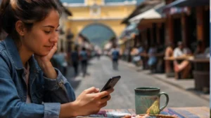 Traveller using a smartphone in Guatemala for guatemala esim price comparison