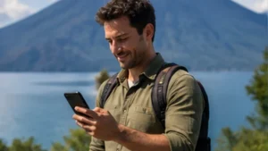 Traveller using a smartphone in Guatemala for guatemala esim value guide