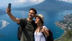 Traveller using a smartphone in Guatemala for guatemala short trip mobile data