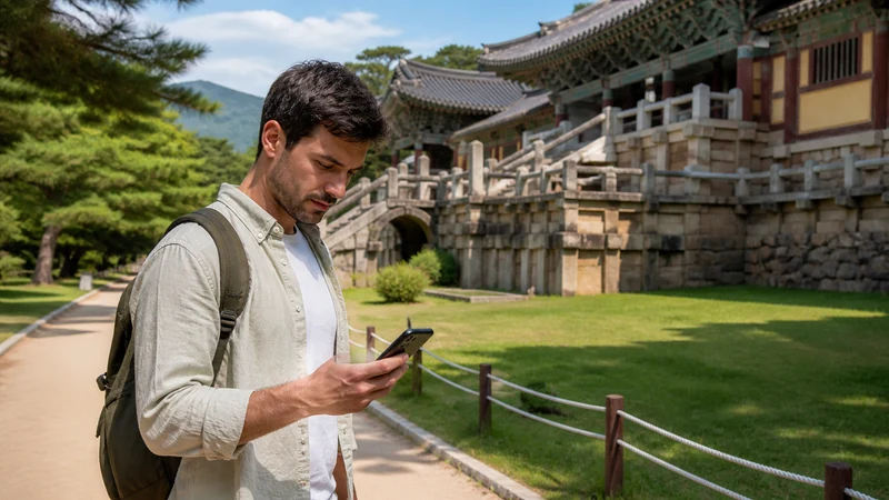 Traveller checking directions near Gyeongju heritage sites