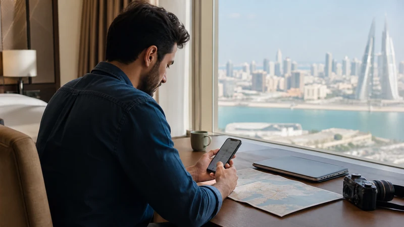 Traveller using a smartphone in Bahrain for how much data bahrain