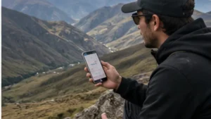 Traveller using a smartphone in Bolivia while researching how much mobile data do you need in bolivia?