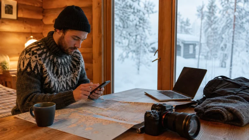Traveller planning mobile data needs for a winter trip to Finland