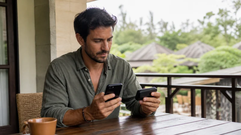Traveller using a smartphone during a trip in Kenya