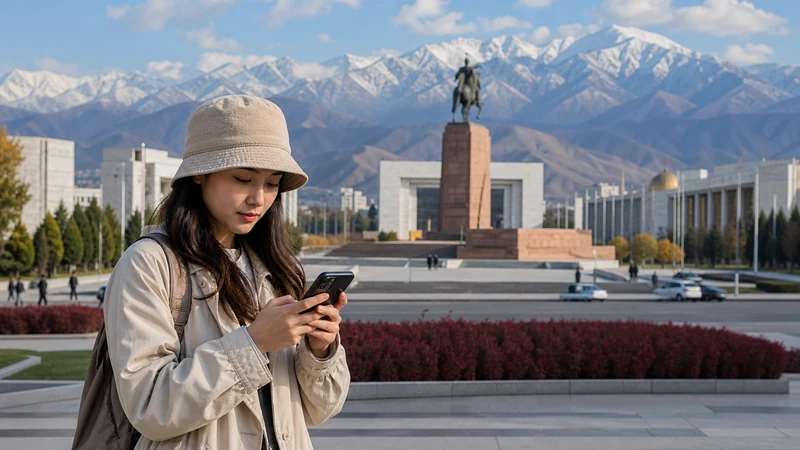 Traveller using a smartphone in Kyrgyzstan for how much data kyrgyzstan