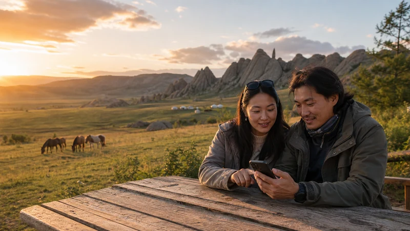 Traveller using a smartphone in Mongolia for how much data mongolia