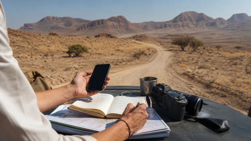 Traveller using a smartphone in Namibia while choosing a data allowance for Namibia