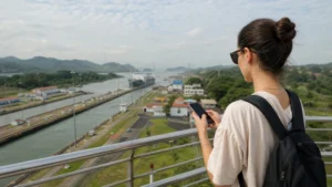 Traveller using a smartphone in Panama for how much data panama