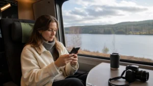 Traveller using a smartphone while preparing for how much mobile data do you need for a sweden trip