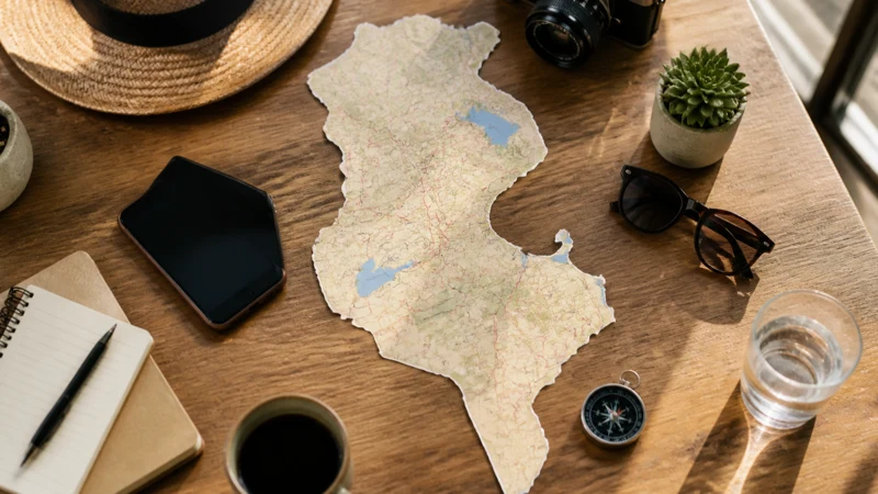 Traveller planning a Tunisia journey with a phone and paper map