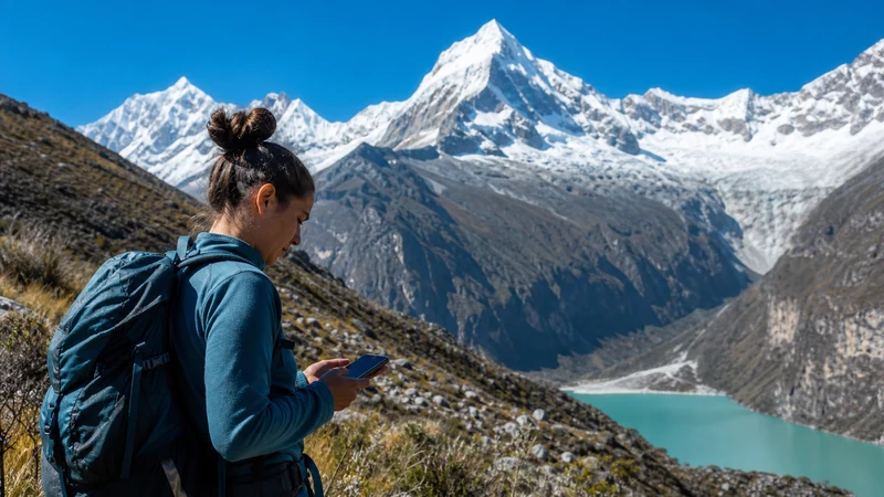Traveller using a smartphone in Peru for huaraz mobile internet