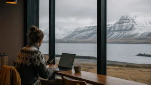 Traveller using a smartphone in Iceland