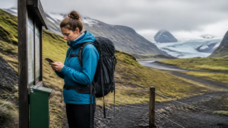 Traveller using a smartphone in Iceland