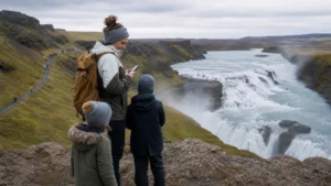 Traveller using a smartphone in Iceland