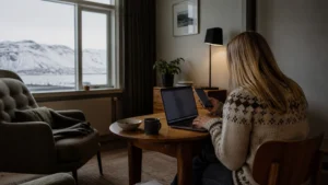 Traveller using a smartphone in Iceland