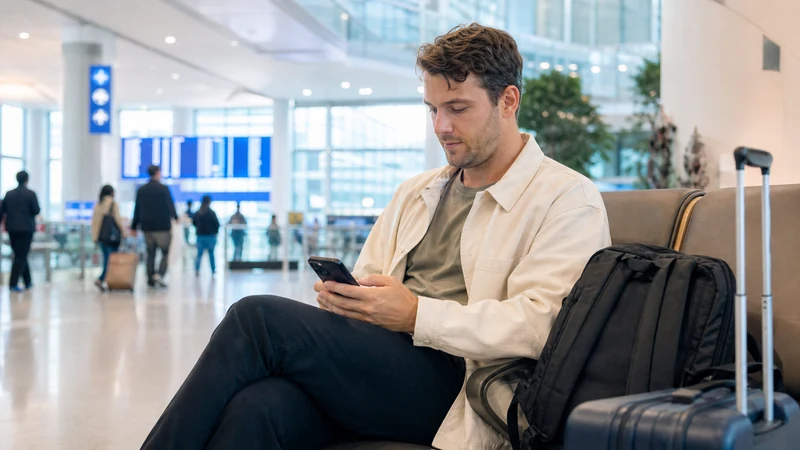 Traveller configuring an eSIM at Incheon Airport