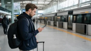 Traveller checking the route from Incheon Airport to Seoul