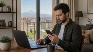 Traveller configuring installing an Armenia travel eSIM on a smartphone in Armenia