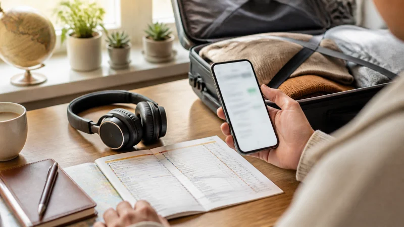 Traveller using a smartphone during a trip in Belgium