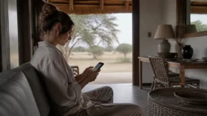 Traveller installing an eSIM on private Wi-Fi.