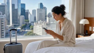 Traveller using a smartphone in Brazil for install esim brazil
