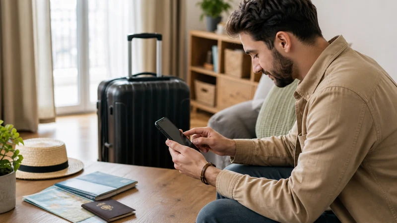 Traveller installing an eSIM before a trip to Bulgaria