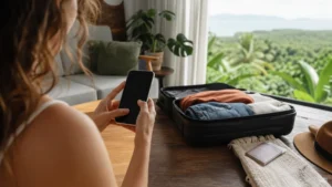 Traveller using a smartphone in Costa Rica for how to install your costa rica esim before departure