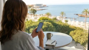 Traveller installing an eSIM on reliable WiFi in Cyprus