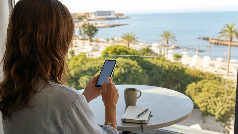 Traveller installing an eSIM on reliable WiFi in Cyprus