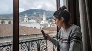 Traveller using a smartphone in Ecuador for install esim ecuador
