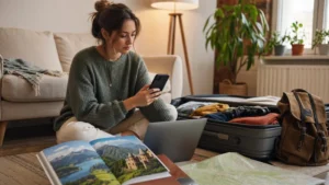 Traveller installing a Georgia eSIM before departure