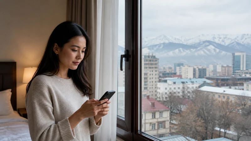Traveller using a smartphone in Kyrgyzstan for install esim kyrgyzstan