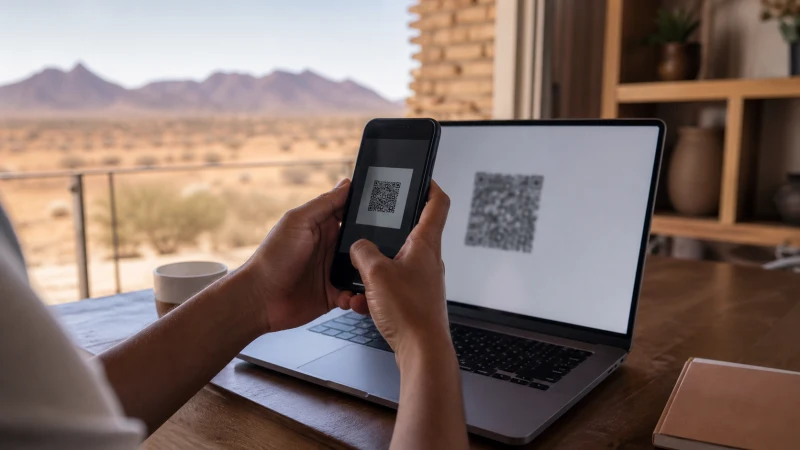 Traveller using a smartphone in Namibia while installing an eSIM for Namibia