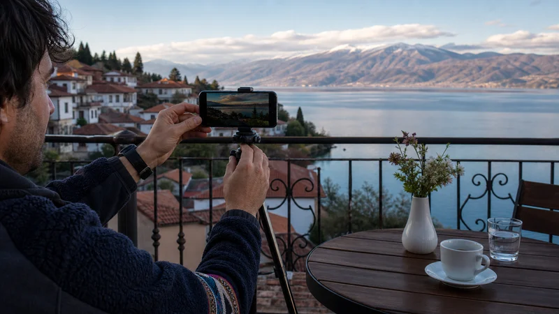 Traveller using a smartphone during how to install an esim for north macedonia in North Macedonia.