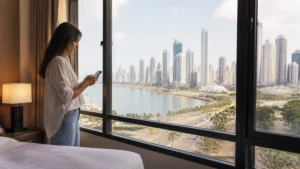 Traveller using a smartphone in Panama for install esim panama