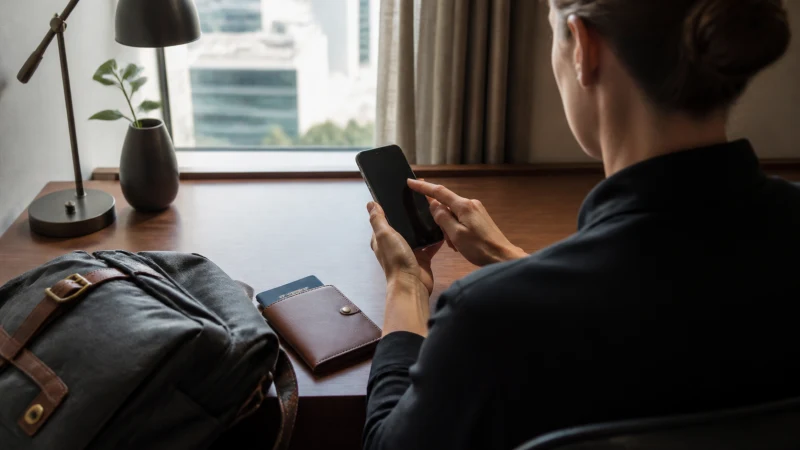 Traveller installing an eSIM at a hotel desk in Rwanda