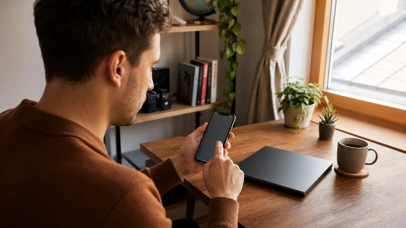 Traveller installing an eSIM on private Wi-Fi.