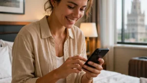 Traveller using a smartphone in Uruguay for install esim uruguay