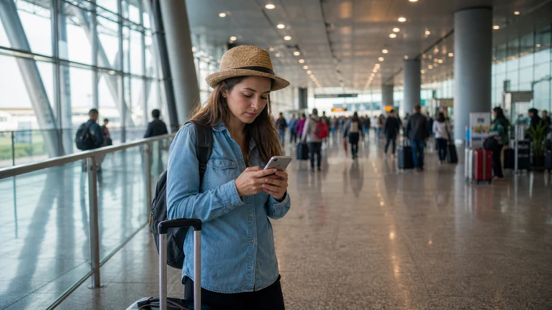 Traveller using a smartphone in Colombia for how to get online at bogotá airport