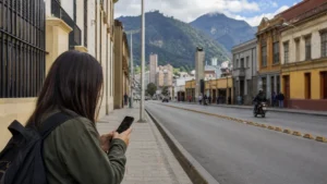 Traveller using a smartphone in Colombia for how visitors can stay connected in bogotá