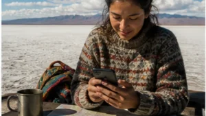 Traveller using a smartphone in Bolivia while researching internet in bolivia for tourists: complete connectivity guide