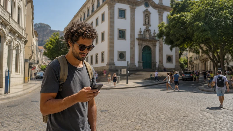 Traveller using a smartphone in Brazil for internet brazil tourists