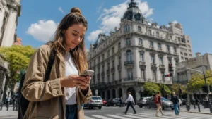 Traveller using a smartphone in Argentina for how visitors can stay connected in buenos aires