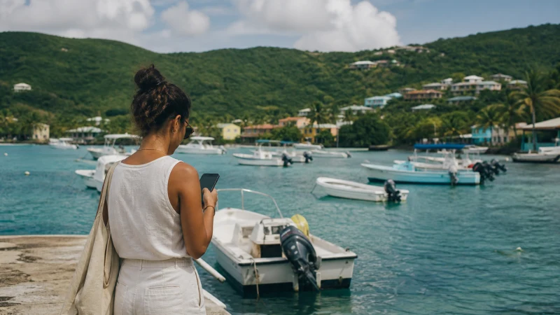 Traveller using a smartphone in Puerto Rico while staying connected in Culebra