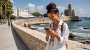 Traveller using a smartphone in the Dominican Republic for internet dominican republic tourists