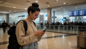 Traveller using a smartphone in Argentina for how to get online at ezeiza airport