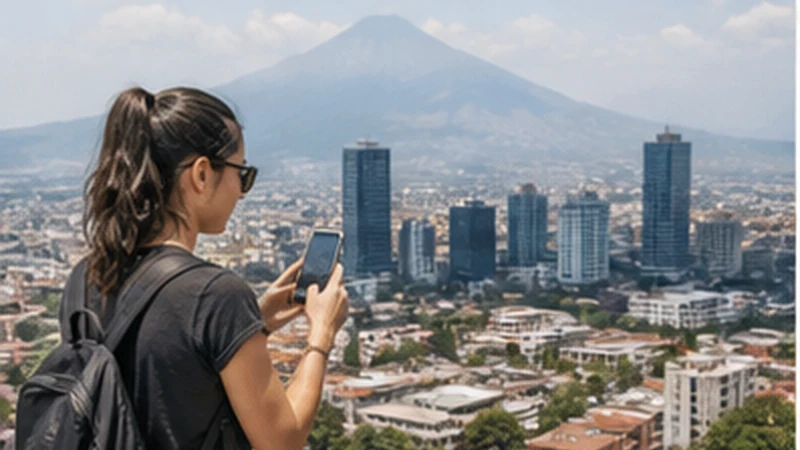 Traveller using a smartphone in Guatemala for internet guatemala city tourists