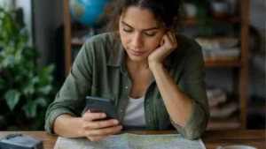 Traveller using a smartphone in Guatemala for internet guatemala tourists