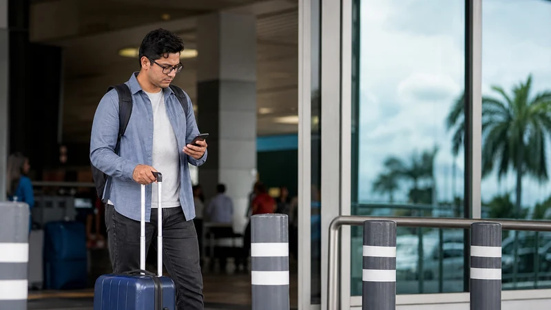 Traveller using a smartphone in Ecuador for internet guayaquil airport