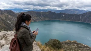 Traveller using a smartphone in Ecuador for internet guayaquil tourists